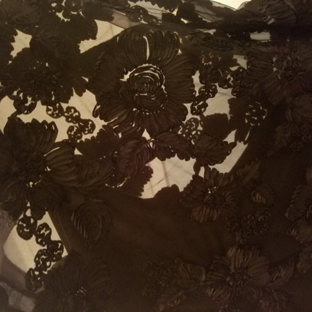 Tahari Black Lace, Off-the-Shoulder Tea-Length Dress - Picture 5 of 8